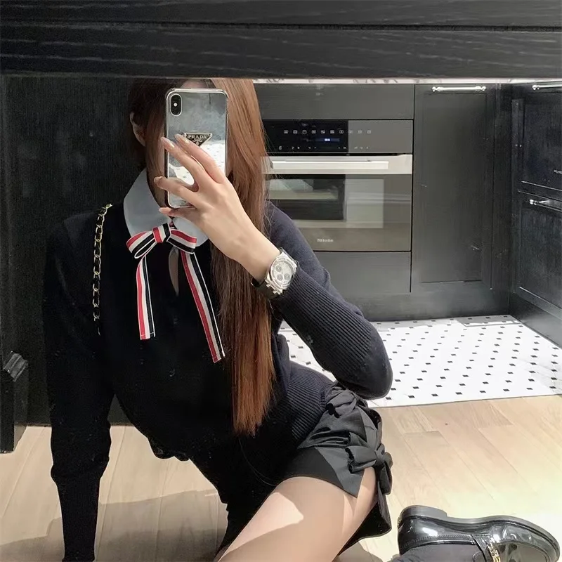 Осень-зима 2024 шерстяная тканая лента в студенческом стиле галстук из двух частей