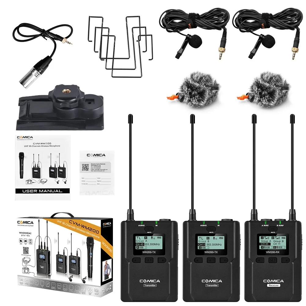 

COMICA CVM-WM200 UHF, 96 каналов, беспроводной микрофон, профессиональный микрофон для записи, петличный микрофон для цифровой зеркальной видеокамер...