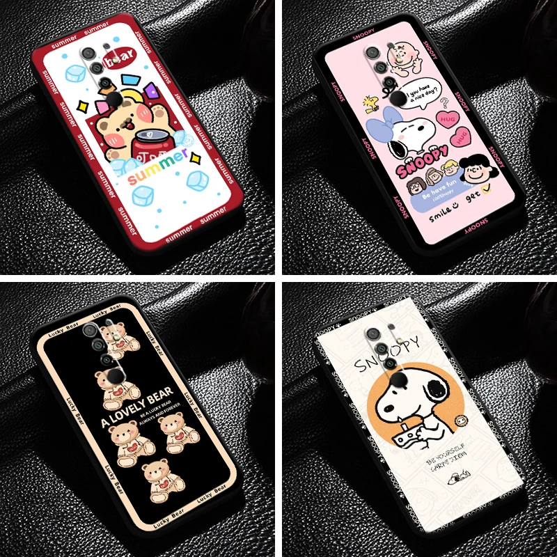 

Cute Cartoon Bear For Xiaomi Redmi 9 6.53 Inch Phone Case Back Liquid Silicon Black Funda Coque
