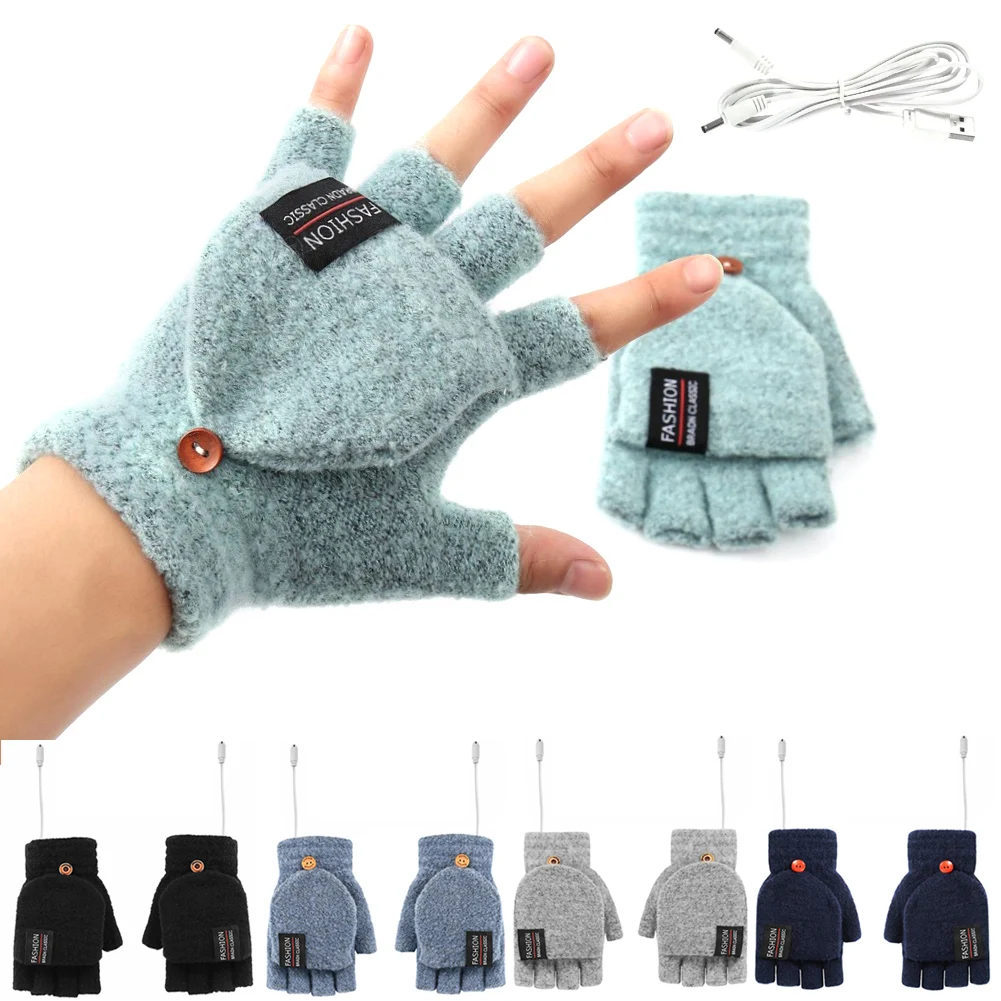 

Перчатки с электрическим подогревом и USB, зимние плотные вязаные митенки с 2-сторонним подогревом, теплые