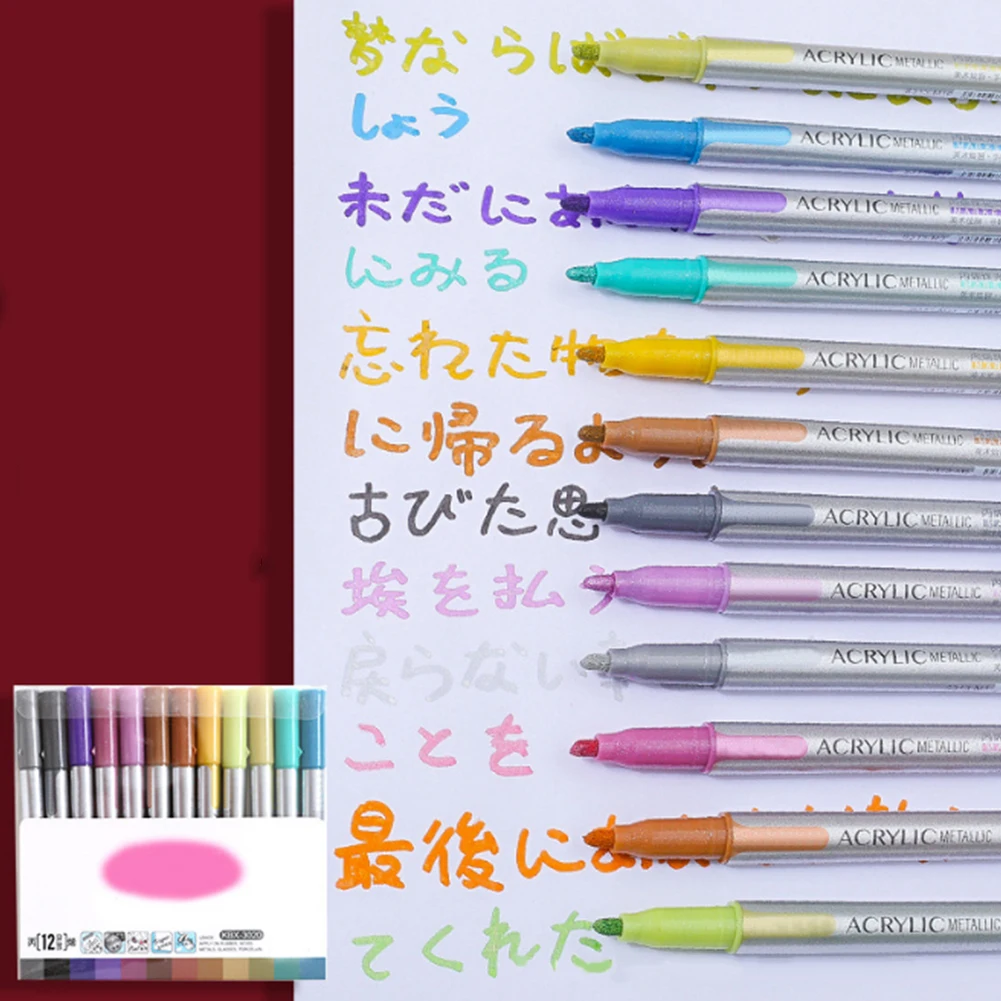 

12pcs/set Home Office Kids Adults Student Mug Acrylic Paint DIY Scrapbook Marker Pens Art Water Based Glass Drawing 2mm Tip