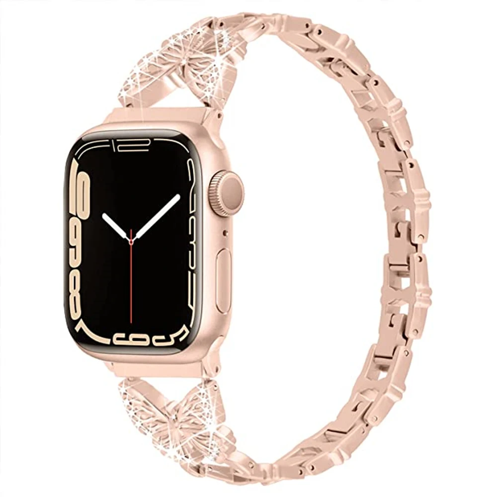 

Ремешок с бабочкой для Apple Watch, металлический браслет для iWatch 7 SE 6 5 4 3, Ювелирное Украшение для браслета 41 мм 45 мм 40 мм 44 мм 38 мм 42 мм