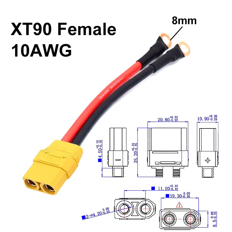 

Кабель-переходник XT90 на O-образный медный коннектор 6мм/8мм 10AWG