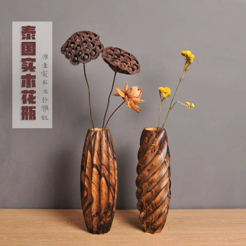 

Thailand solid wood vases dried flower racks home desktop furnishings modern and simple home decoration ornaments