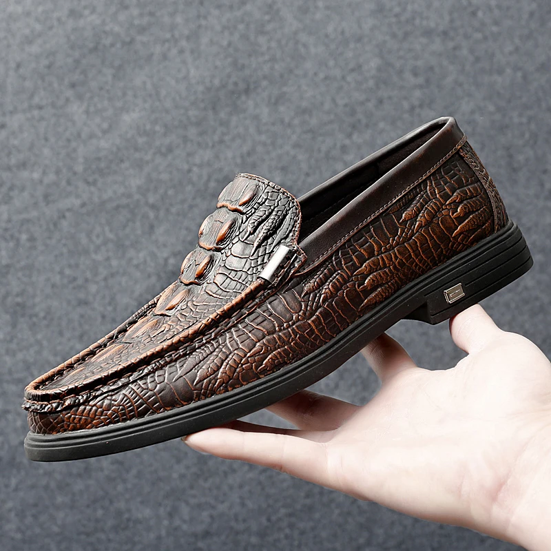 

crocodile skin loafer shoes men genuine leather slip-on moccasins handmade man casual shoes drive walk luxury leisure Zapatos