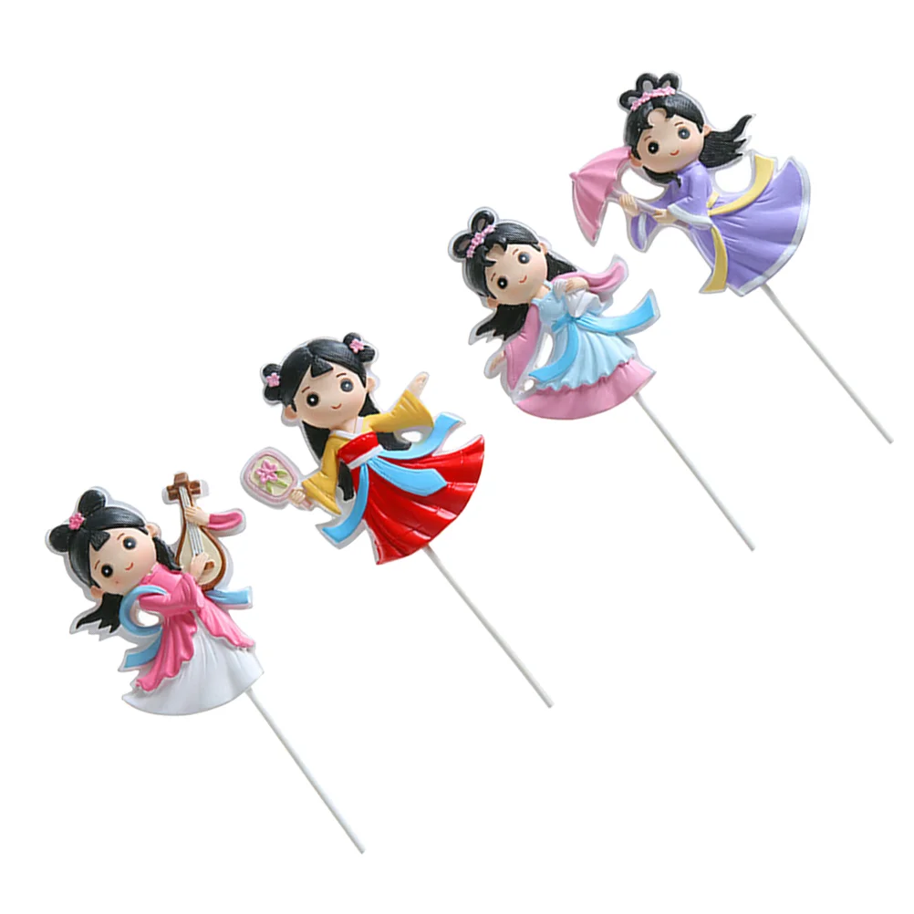 

4 Pcs Chinese Style Cake Picks Cake Insert Cards Cake Ornaments