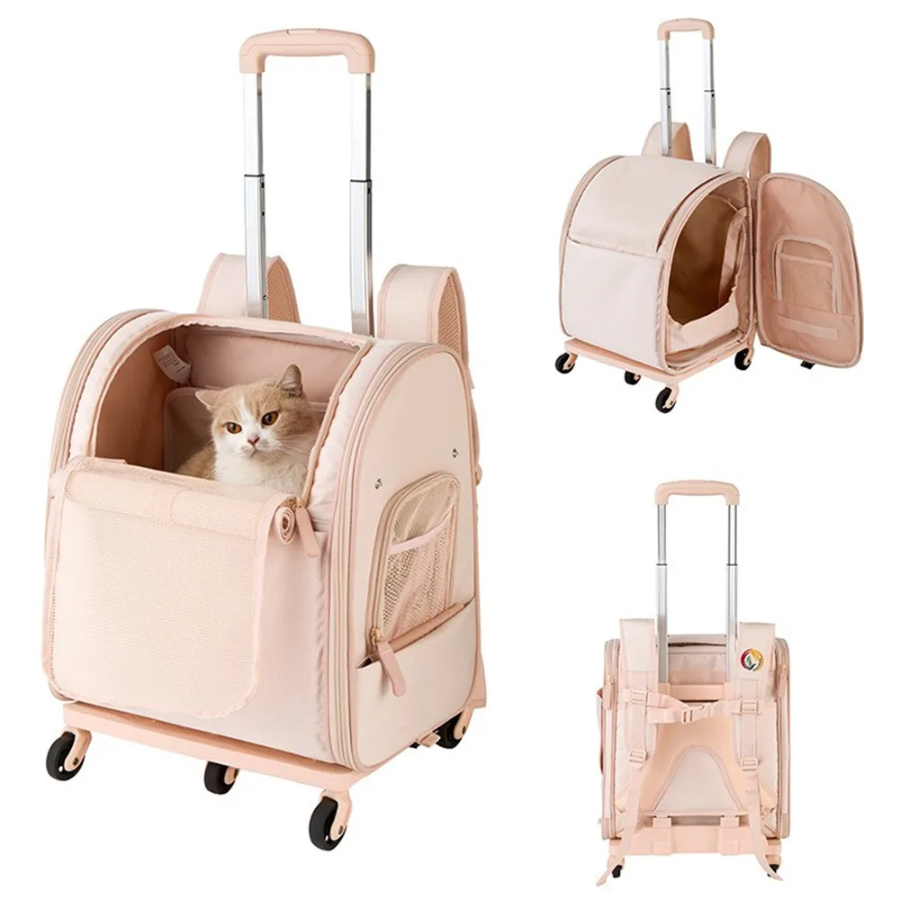 Foldable Pet Trolley Case Cat Dog Travel Tote Bag Backpack Handbag Ventilated Breathable Carrying Suitcase Pets Luggage Stroller