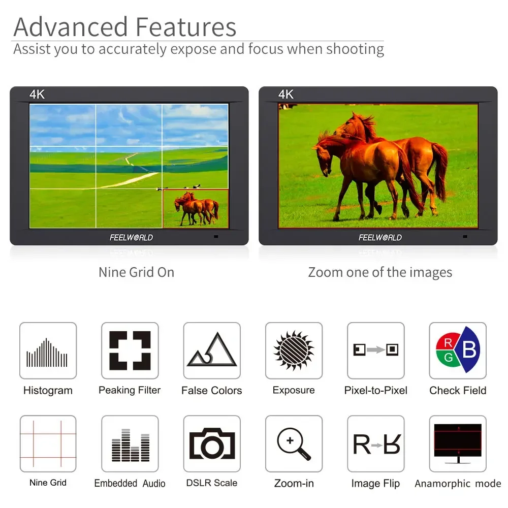 Feelworld FW703 3G SDI 4K HDMI полевой монитор 7-дюймовый IPS Full HD 1920x1200 портативный DSLR-монитор