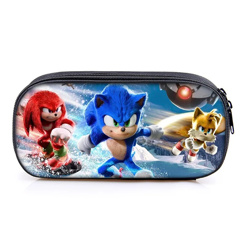 

SONIC 2 Interlayer Pencil Bags Cartoon Miles Prower Knuckles The Echidna Printed Pencil Case Students Stationery Pencil Pouch