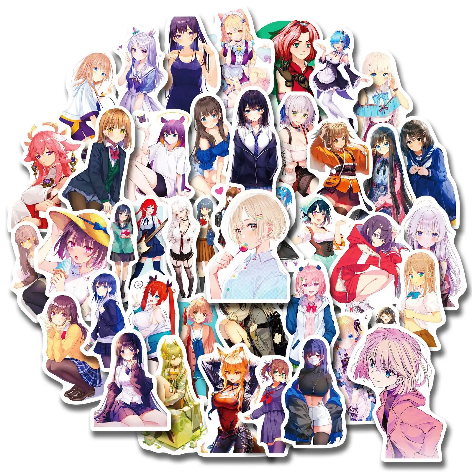 

10/30/50pcs Mixed Anime Sticker Non-exposed Beauty Stickers Japanese Comic Girl Stickers Suitcase Skateboard Helmet Stickers