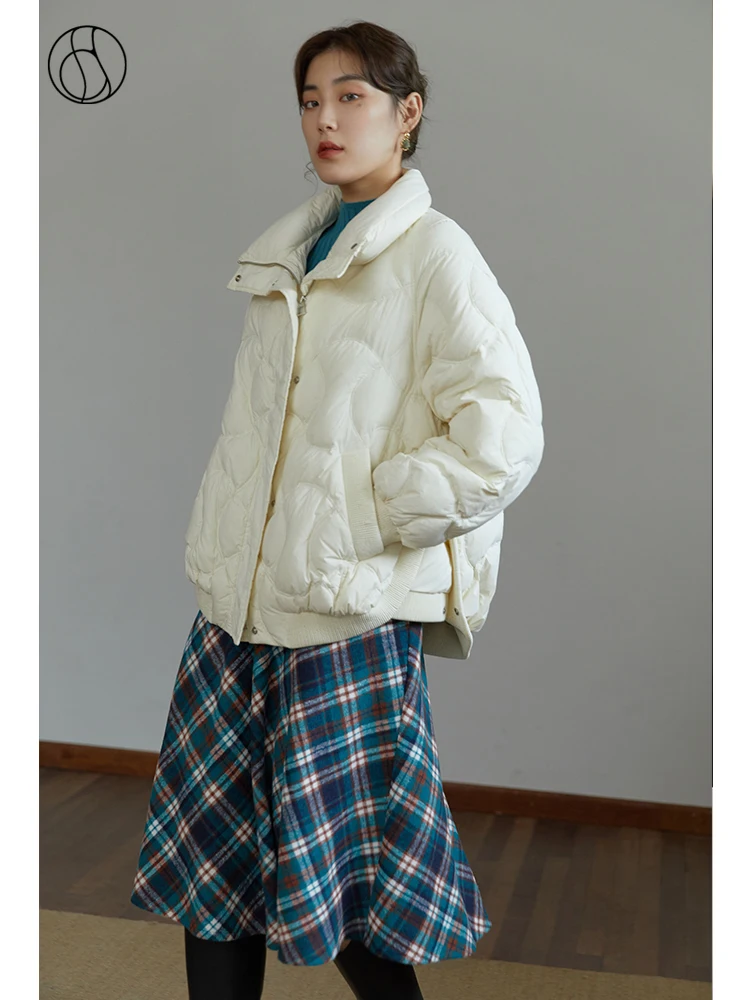 DUSHU Women Lightweight Warm Short Black Wown Jacket White Slim Fashion Design Sense Coat Simple Commuter Zipper Blue Down Coats