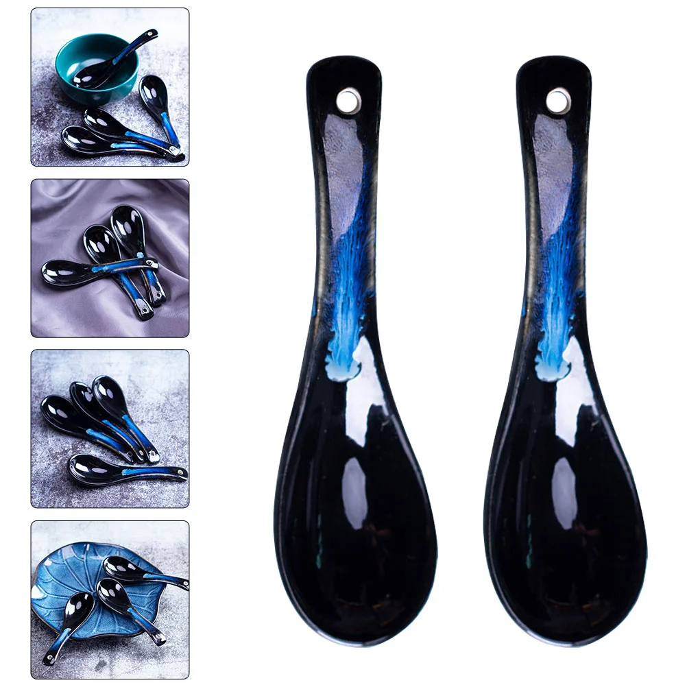 

2 Pcs Spoons Practical Dessert Spoons Ceramic Spoon Creative Soup Spoon for Shop Home Store Restaurant