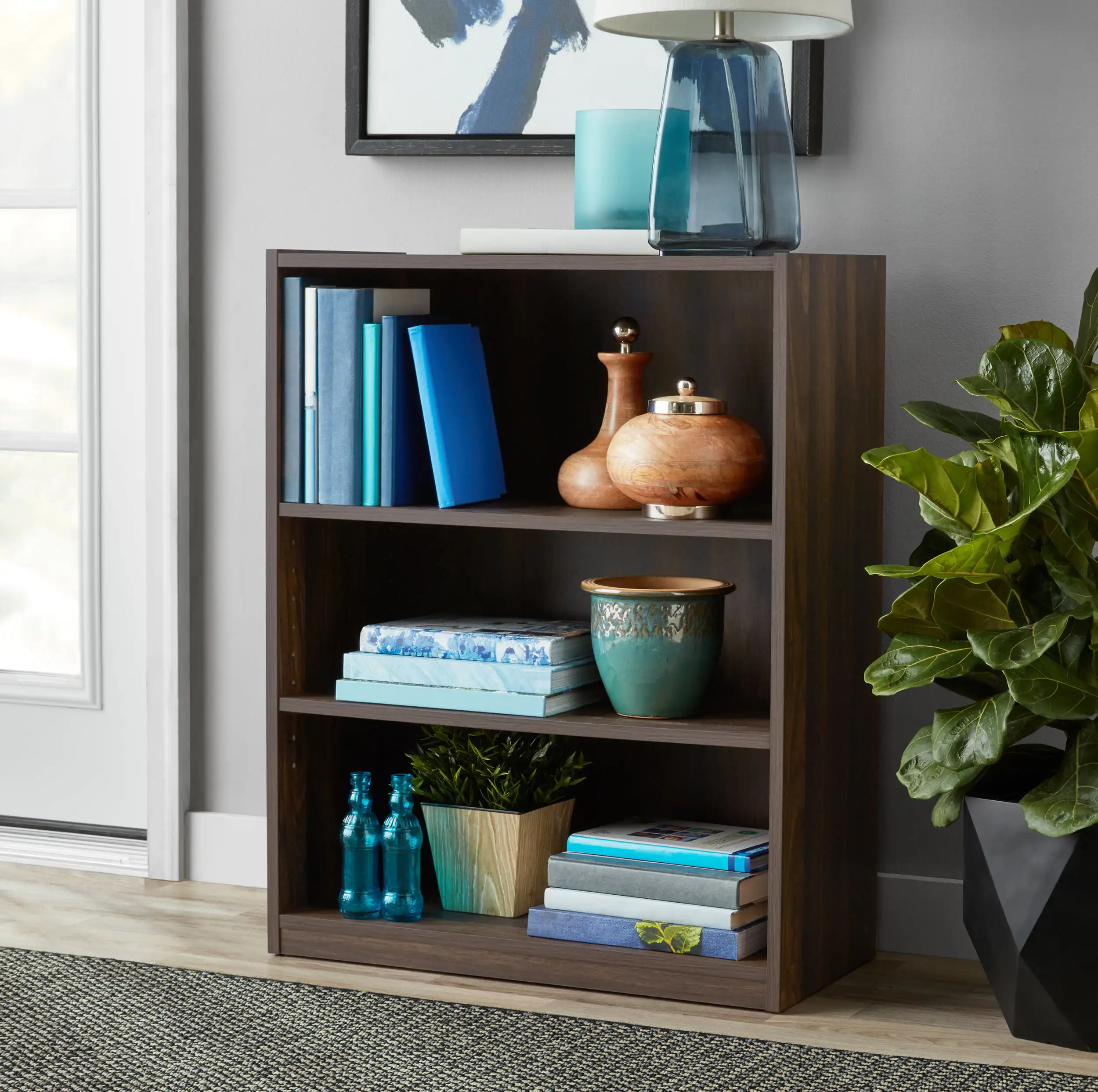 

3-Shelf Bookcase with Adjustable Shelves, Canyon Walnut