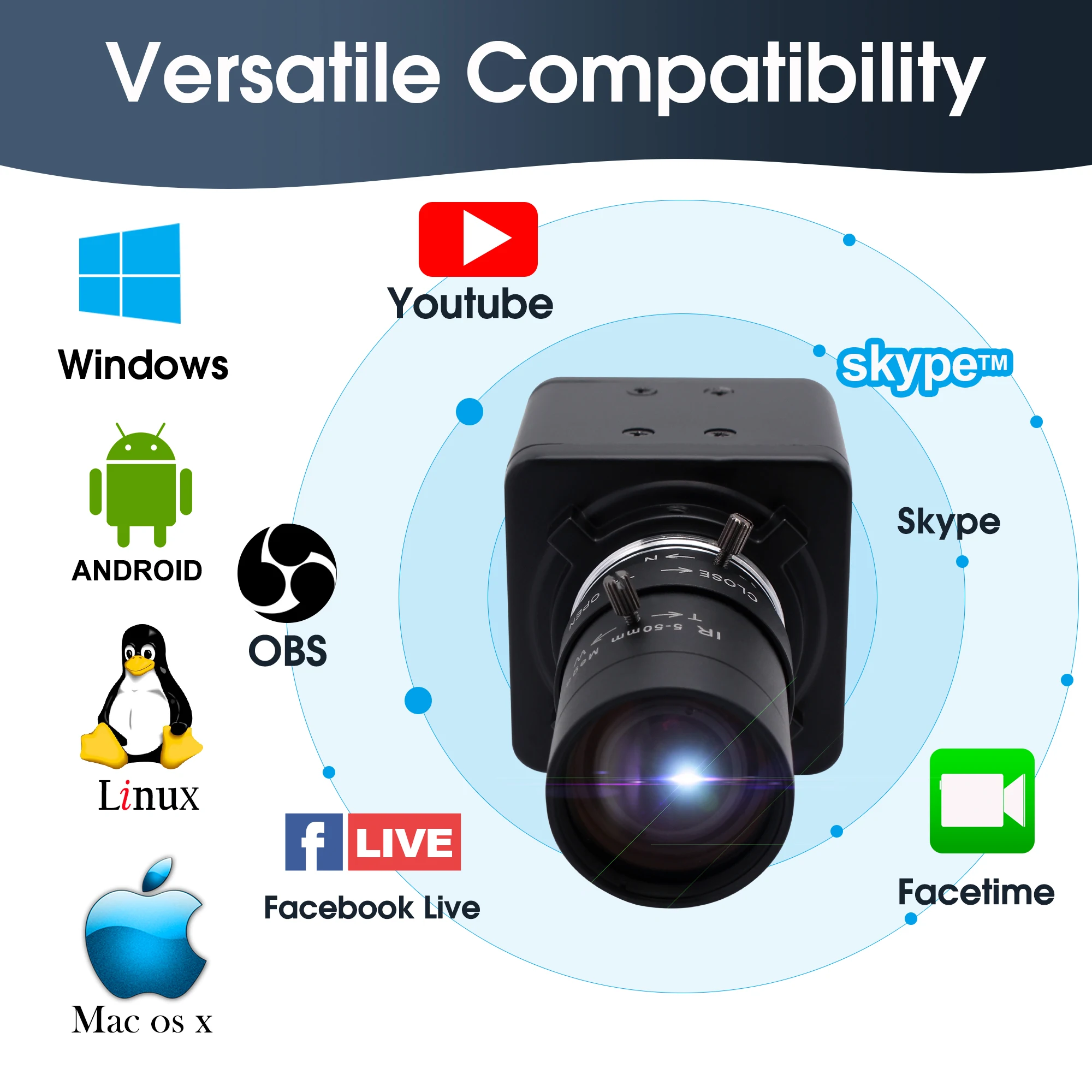 Монохромная камера ELP 1MP с варифокальным зумом 720P глобальная веб-камера затвором