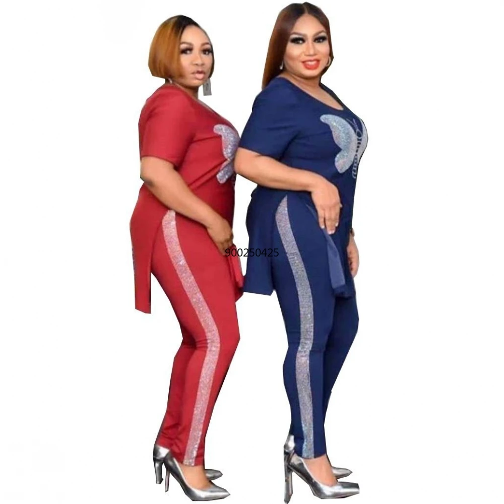 

Velvet 2 Two Piece Set Africa Clothes African New Dashiki Fashion Suit Top And Trousers Super Elastic Party Plus Size For Lady