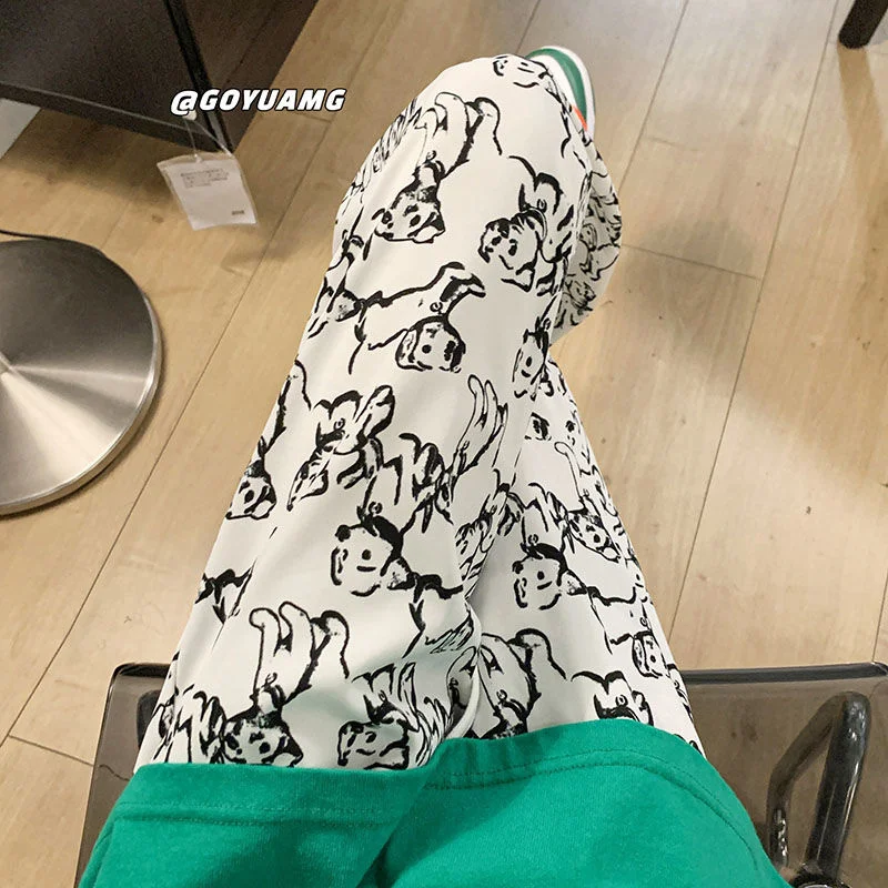 

NoEstaMal Funny Cartoon Dogs Casual Pants Men Women Loose Straight Streetwear Hip Hop Pants Male Casual Versatile Trousers