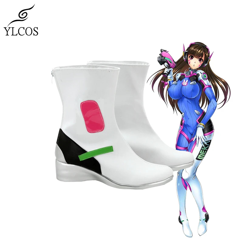 

Game OW D.VA Cosplay Shoes Fancy Party White Boots Custom Made