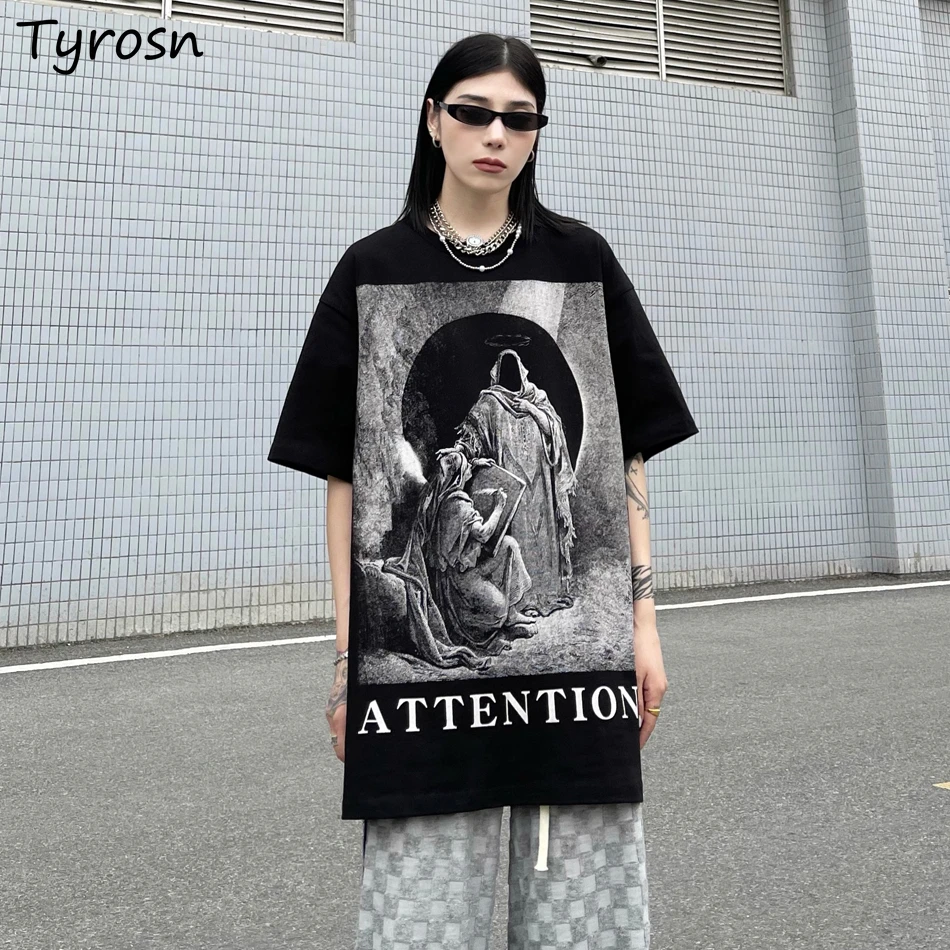 

Short Sleeve T-shirts Women Gothic Print Chic Hip Hop Fashionable Casual High Street Hipsters Vintage Streetwear Tshirt Clothing
