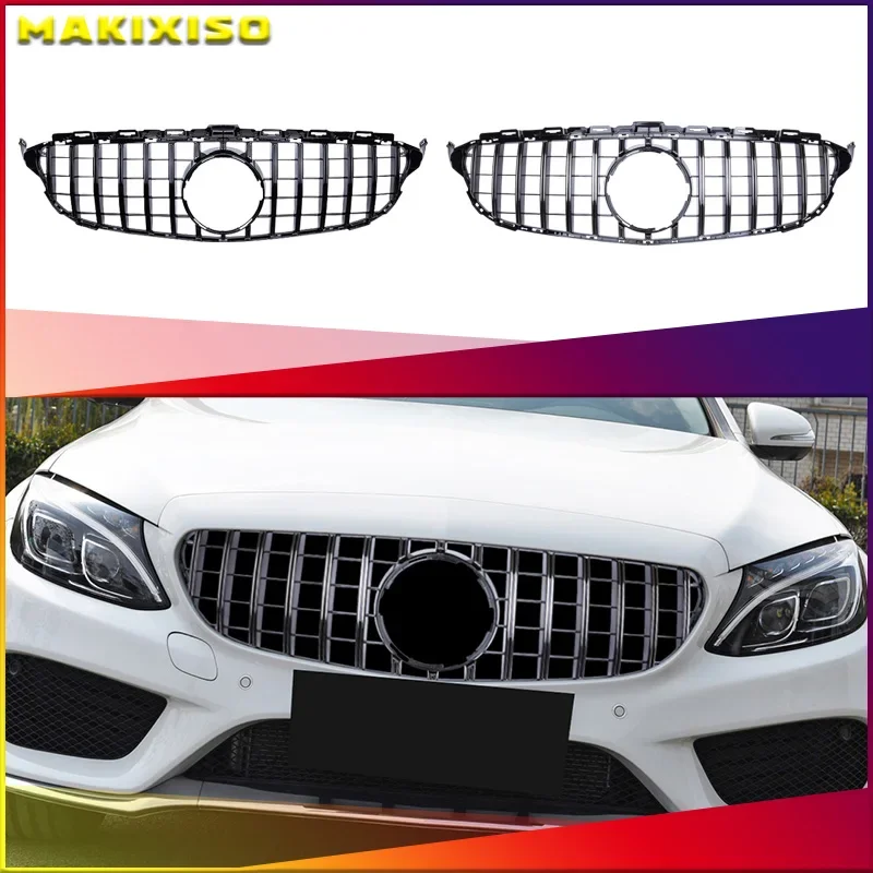 Решетка для переднего бампера решетка Mercedes Bens C Class W205 GT серебристая/глянцевая