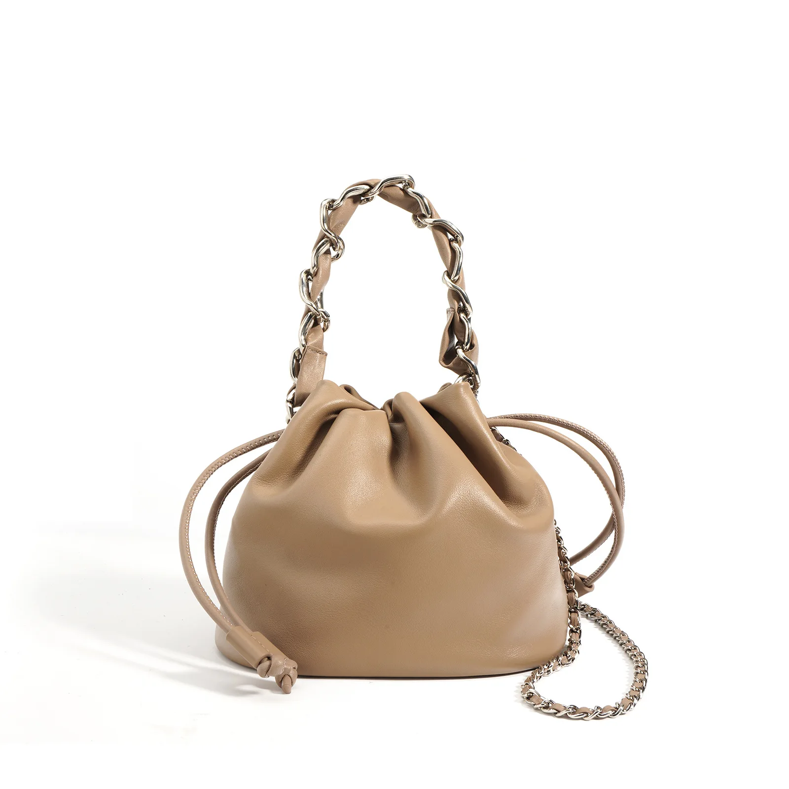 2023 New Arrival Genuine Leather Bucket bags for women High-end Drawstring Shoulder Bag with Chain Versatile Handbags