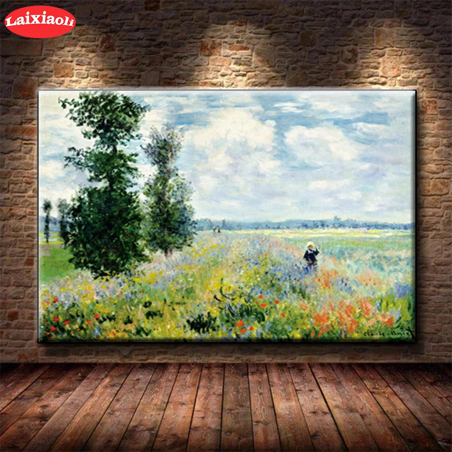 

Diamond Painting Claude Monet Poplars Rural Landscape Full Drill Square DIY Diamond Cross Stitch Mosaic round Home Decor