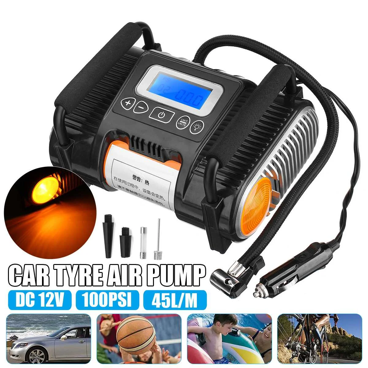 100PSI Portable Tire Air Pump 45L/Min big Power Air Compressor Car Automatic Automobile Compressor LCD digital Inflatable pump