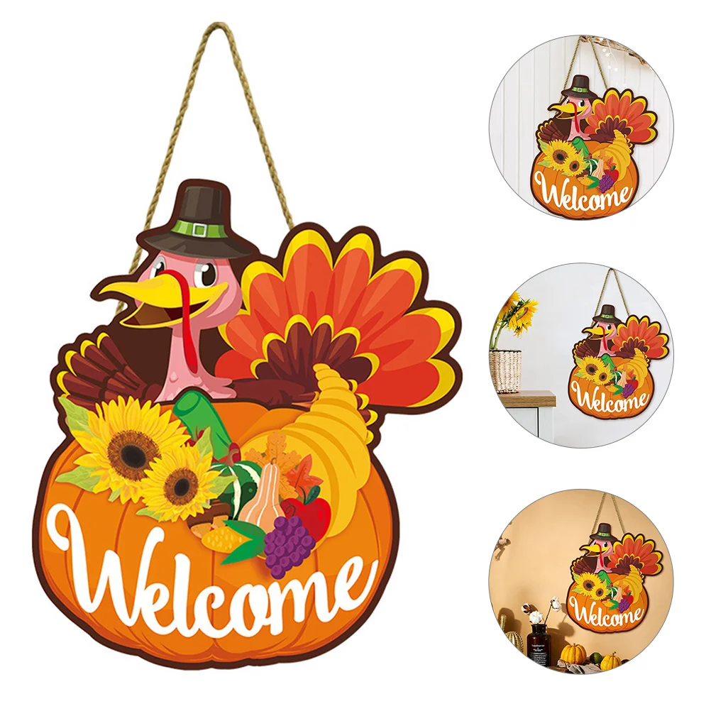 

Sign Welcome Door Thanksgiving Turkey Front Hanging Wall Fall Farmhouse Plaque Pastel Decorations Party Decoration Hnnger Autumn