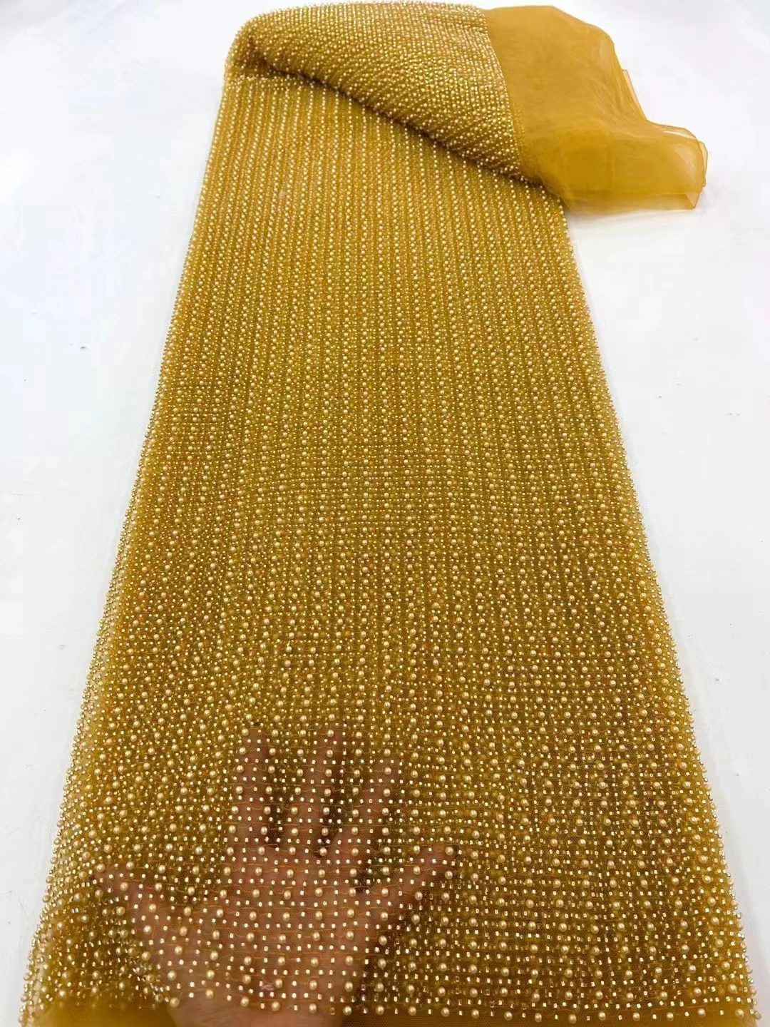 

DUOFEIYA Exquisite Luxury Gold Heavy Beaded Lace Fabric With Sequins For Bridal Dress Evening Dress French Lace Fabric 5 Yards