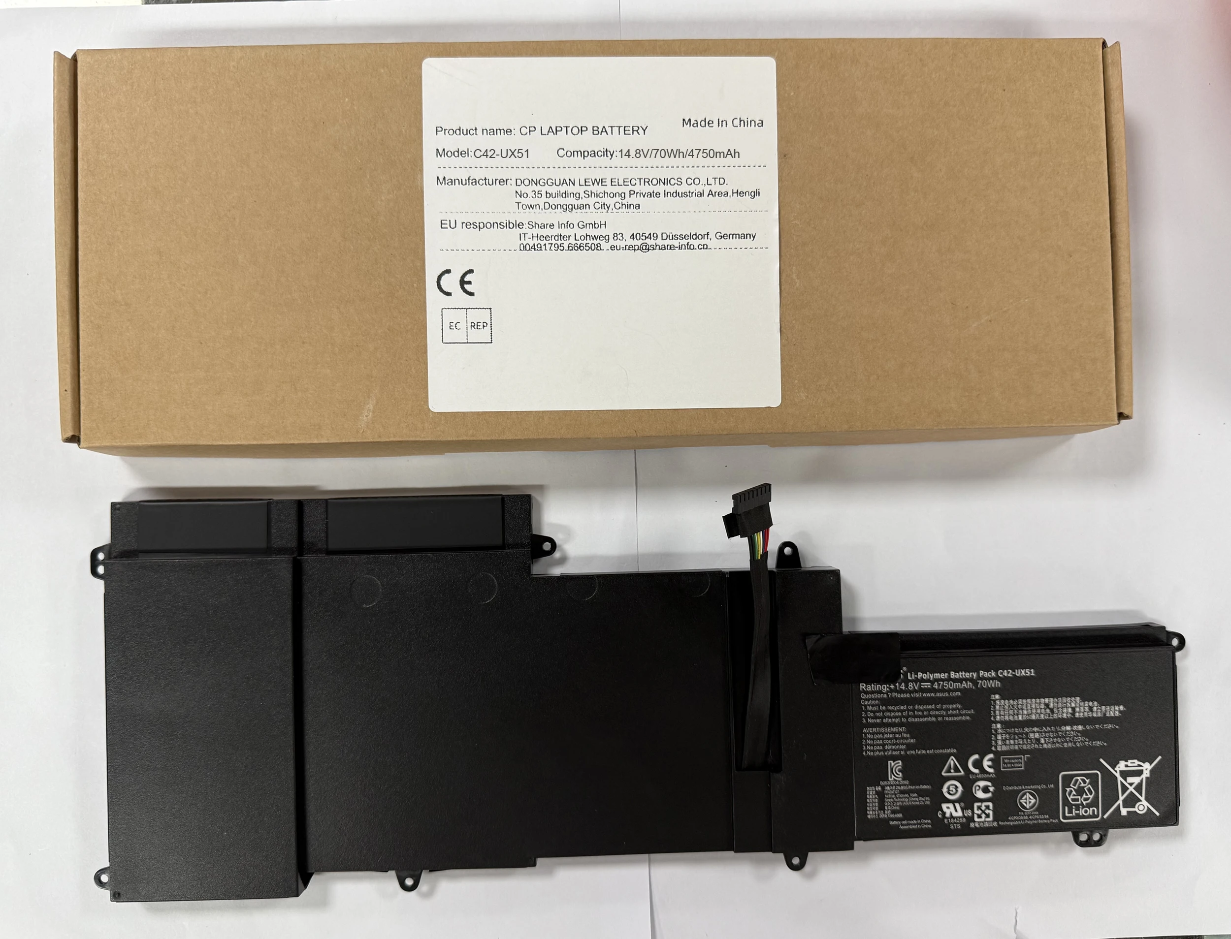 Аккумулятор для ноутбука C42-UX51 для серии ZenBook UX51 UX51V UX51VZ U500 U500V U500VZ BX51V, 14.8В70Втч4750мАч (art.: 3920d7cd3f9fa) - 3920d7cd3f9fa