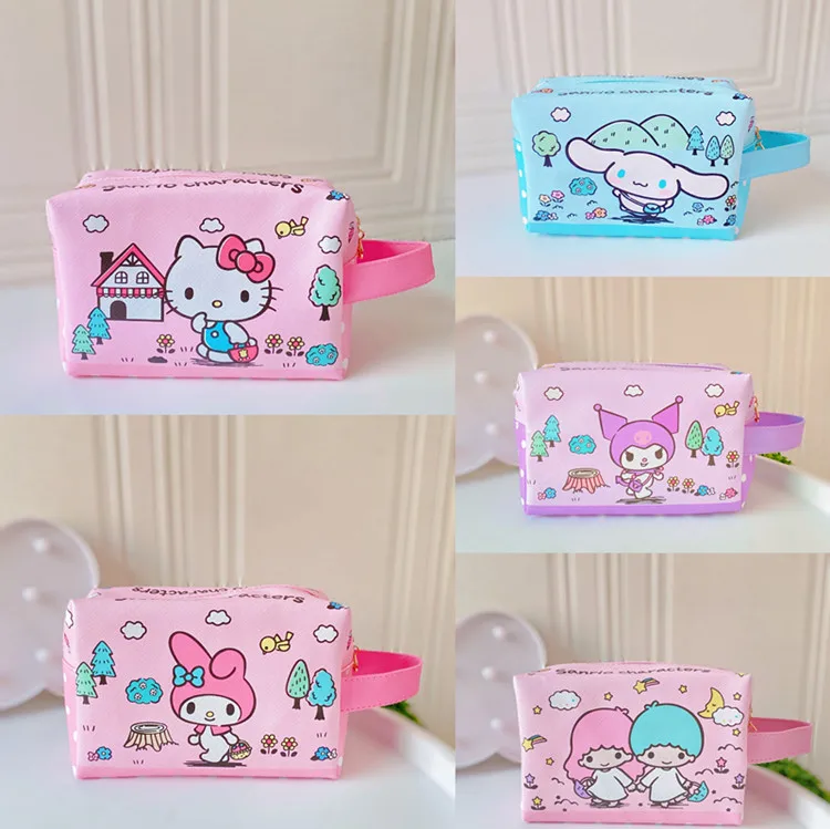 

2022 Cartoon Melody Kuromi Purin Kawaii Pu Portable Stereo Storage Bags Large Capacity Travel Cosmetic Bag Female Kids Gifts