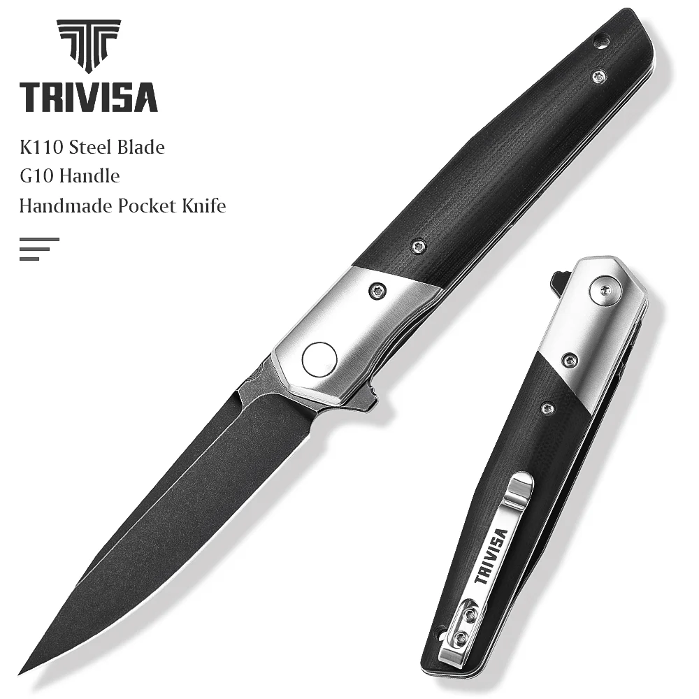 TRIVISA Flipper Folding Pocket Tactical Knife for Man,EDC Outdoor Camping Survival Knife,3.5