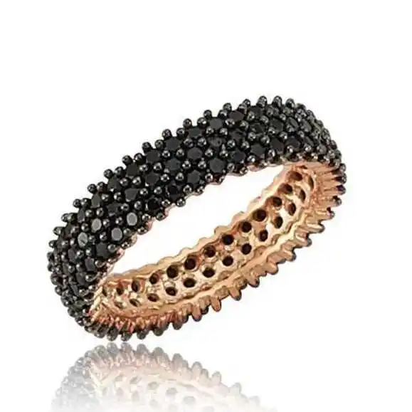 

Женское Обручальное Кольцо Tevuli 925 пробы серебристого цвета с 3 рядами черного цвета Tamtur