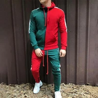 spring and autumn new hip hop fashion stitching two color cotton mens suit casual zipper hoodie mens trousers
