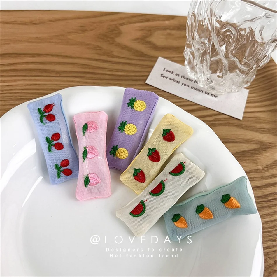

Fashion Simple Cute Children Hairpins Matte Cartoon Fruit Plant Fabric Embroidery BB Hair Clips for Girl Trendy Hair Accessories
