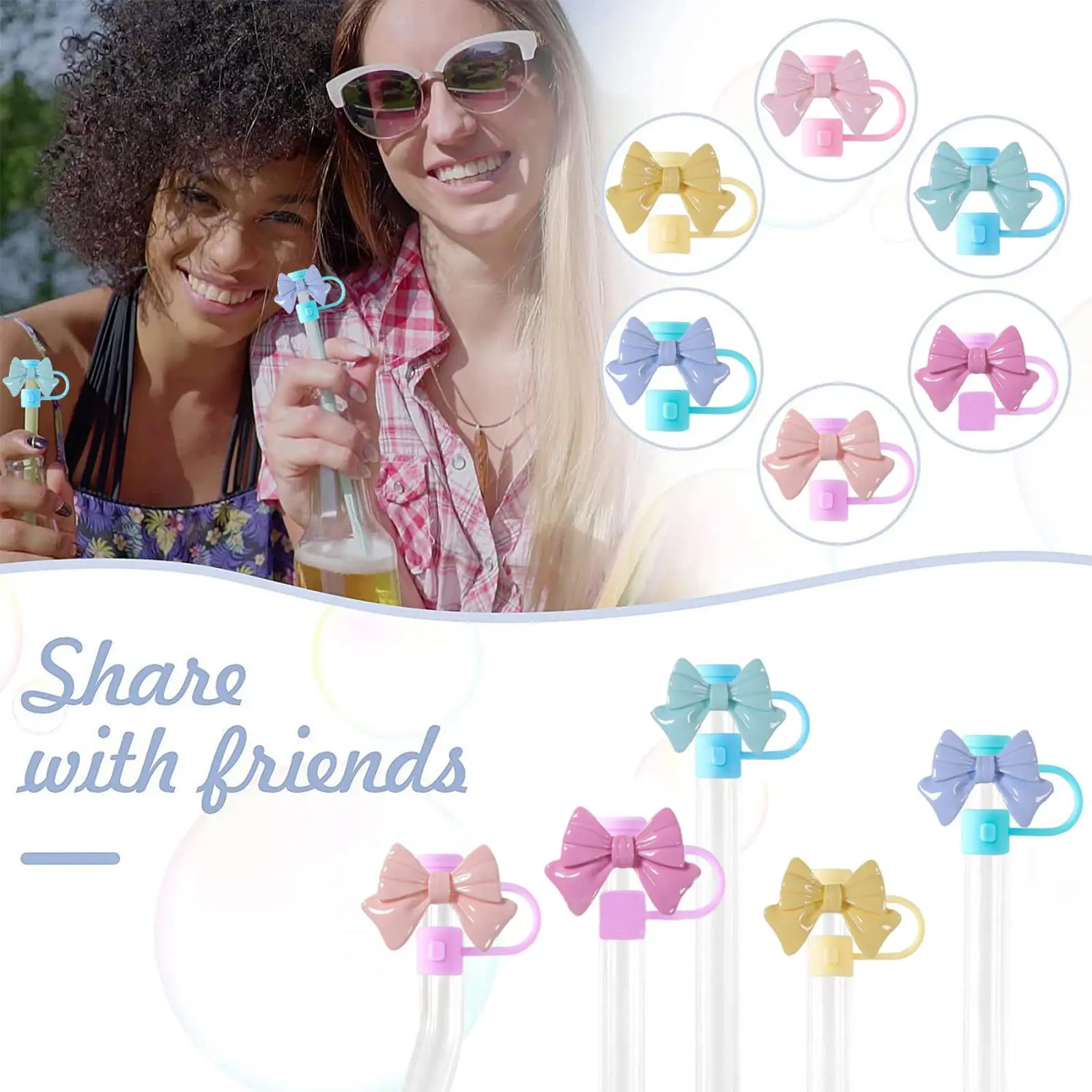 10 мм силиконовые чехлы для соломинки многоразовые соломенные с бантом