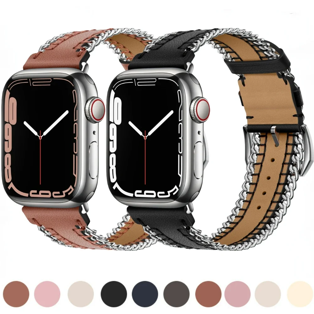 

Leather Strap for Apple Watch Band 49mm 45mm 41mm 44mm 40mm 42mm 38mm Bracelet iWatch Series Ultra 9 8 7 6 5 4 3 SE 2 Watchband