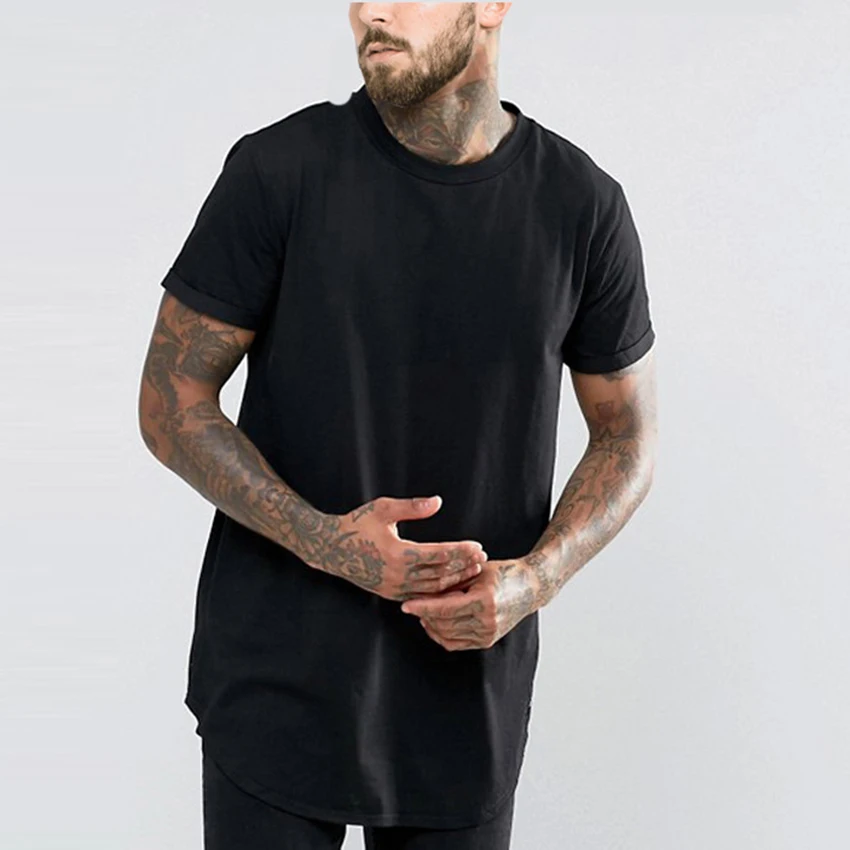 

Men Long T-Shirt Extended Basic Hip Hop Tee Shirt Solid Tops Male Streetwear Short Sleeve Men's Hipster Swag Hem Tee Clothing