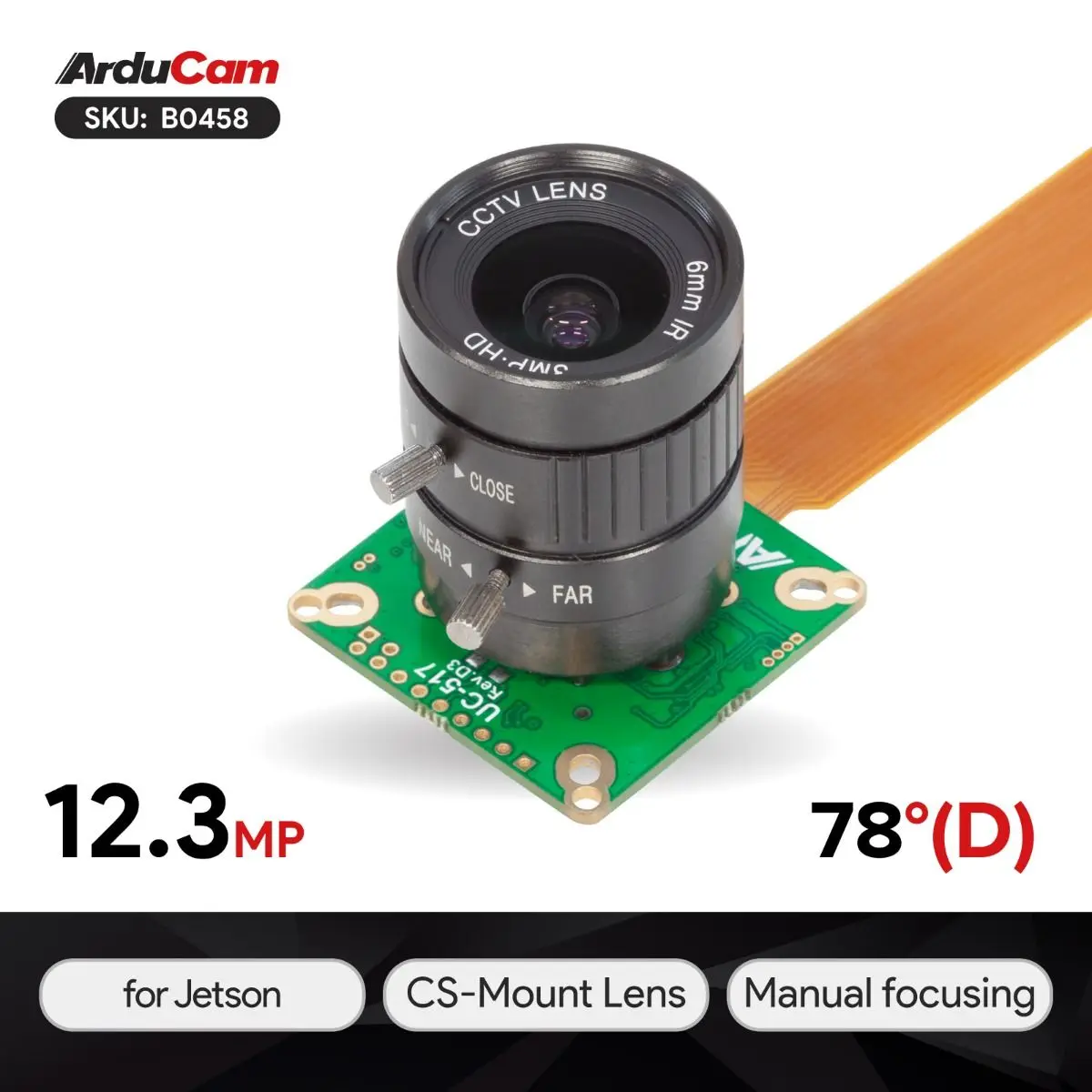 

1/2.3" 12.3MP 477P HQ Camera Module with 6mm CS-Mount Lens for NVIDIA Jetson Nano, Xavier NX, and NVIDIA Jetson Orin NX/AGX Orin