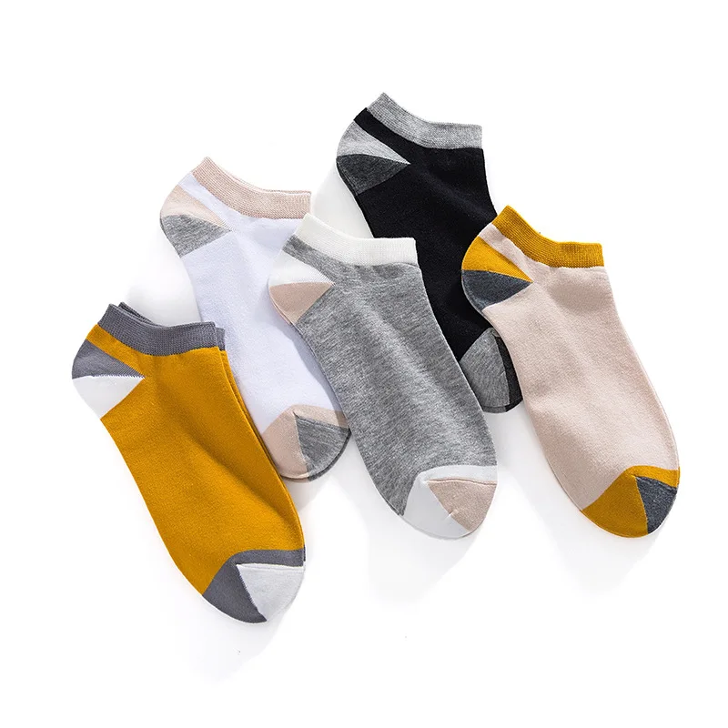 Wholesale 5 pairs of new stitching contrast color men's cotton sweat-absorbing breathable invisible men's boat socks