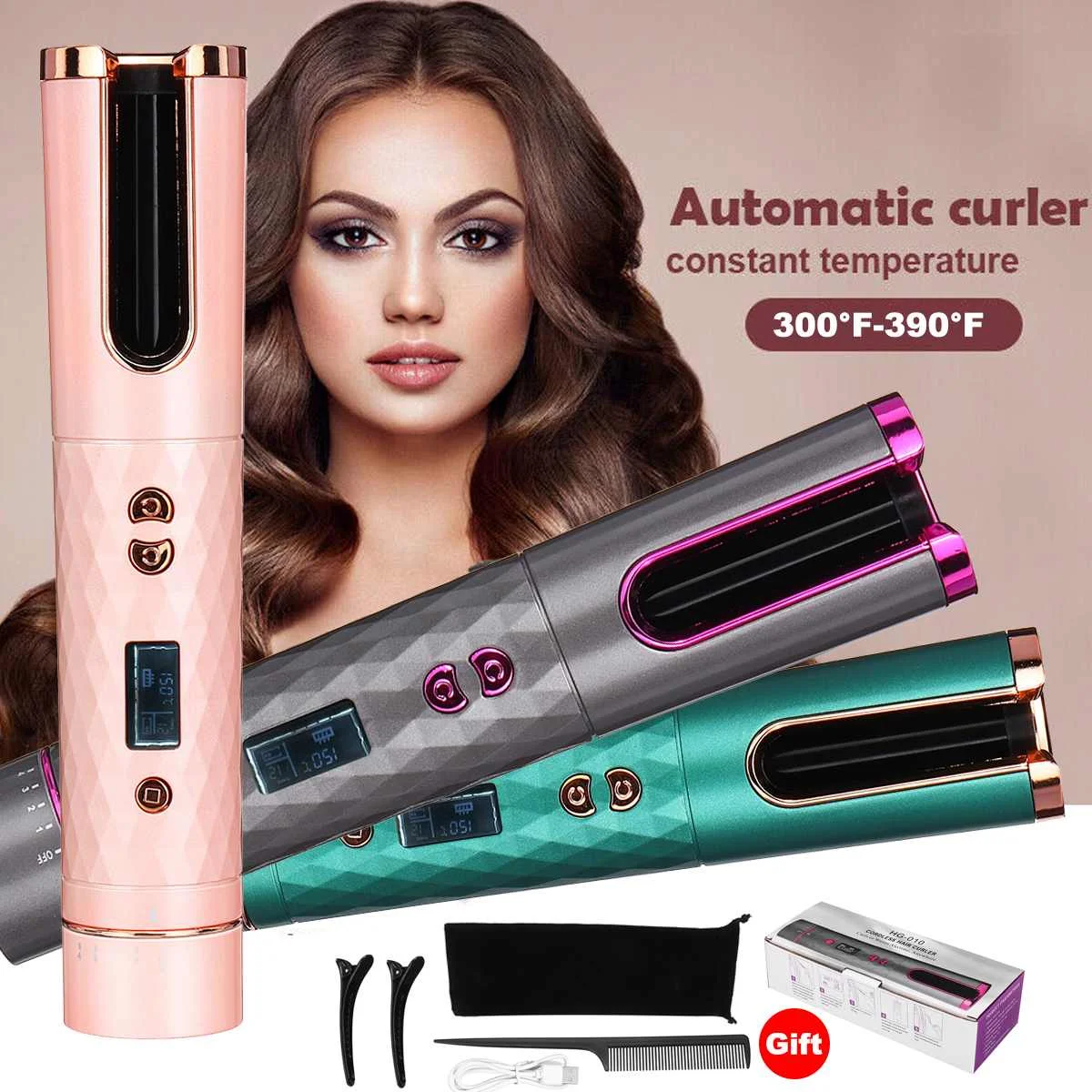 

Wireless Automatic Hair Curler USB Rotating Travel Portable Multifunctional Salon Hair Styler 4 Settings LED Display Curling New