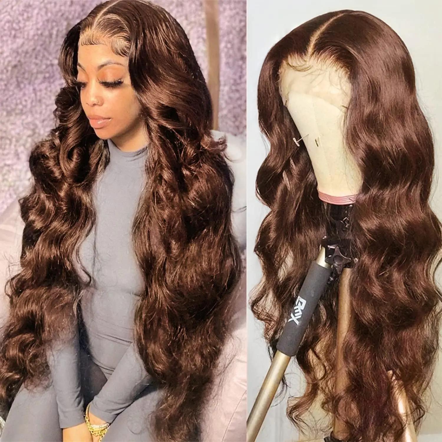 Chocolate Brown Body Wave Lace Front Wig 4x4 Closure 360 Full Lace 30 inch PrePlucked 13x4 13x6 Frontal Wig Human Hair Wigs