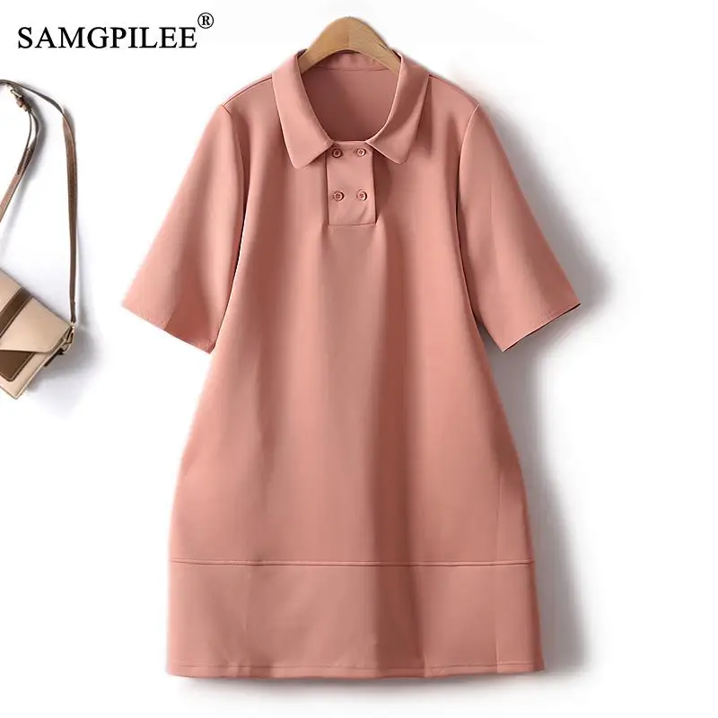 

Платье женское ТРАПЕЦИЕВИДНОЕ хлопковое, шикарный и элегантный однотонный пуловер в европейском стиле, свободного кроя, с отложным воротником, в французском стиле, 4XL, на лето