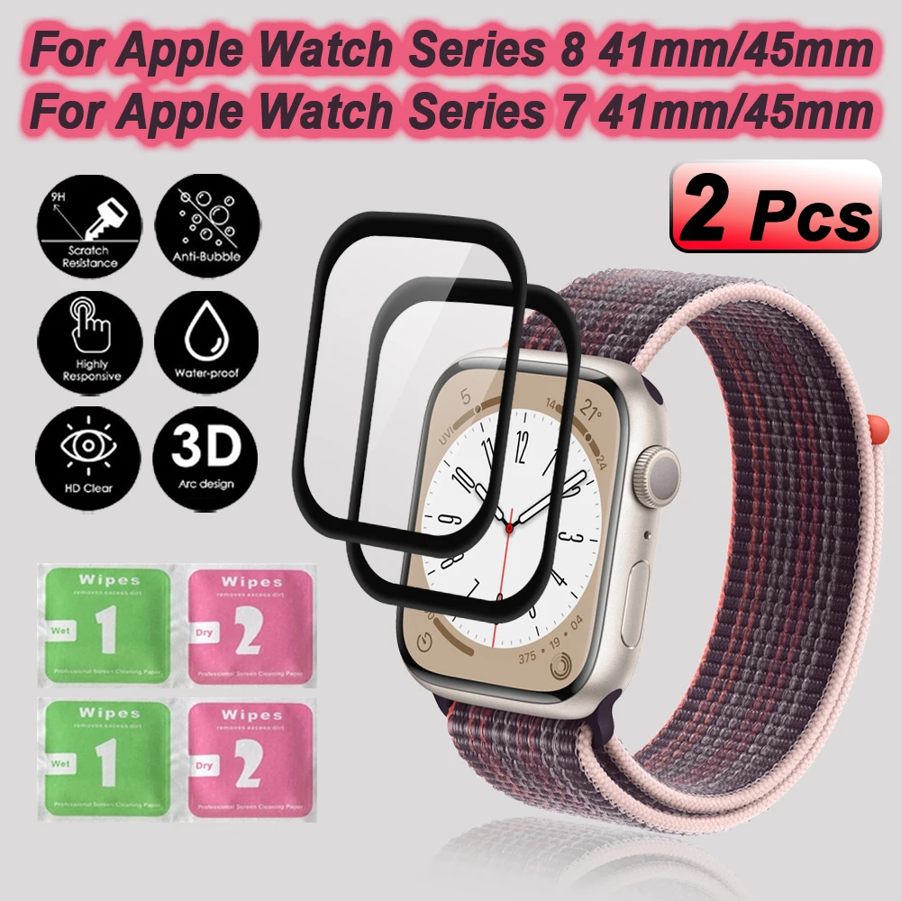 

Защитное стекло для Apple Watch 8, 45 мм, полное покрытие, 2 шт.