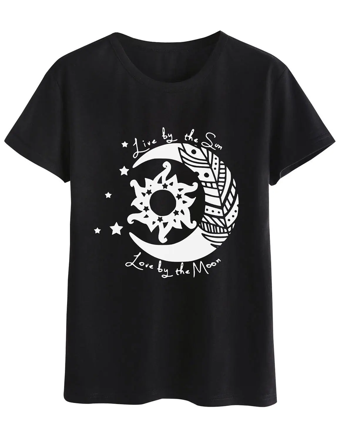 

European and American Creative letter printed round neck short sleeve women's T-shirt, moon