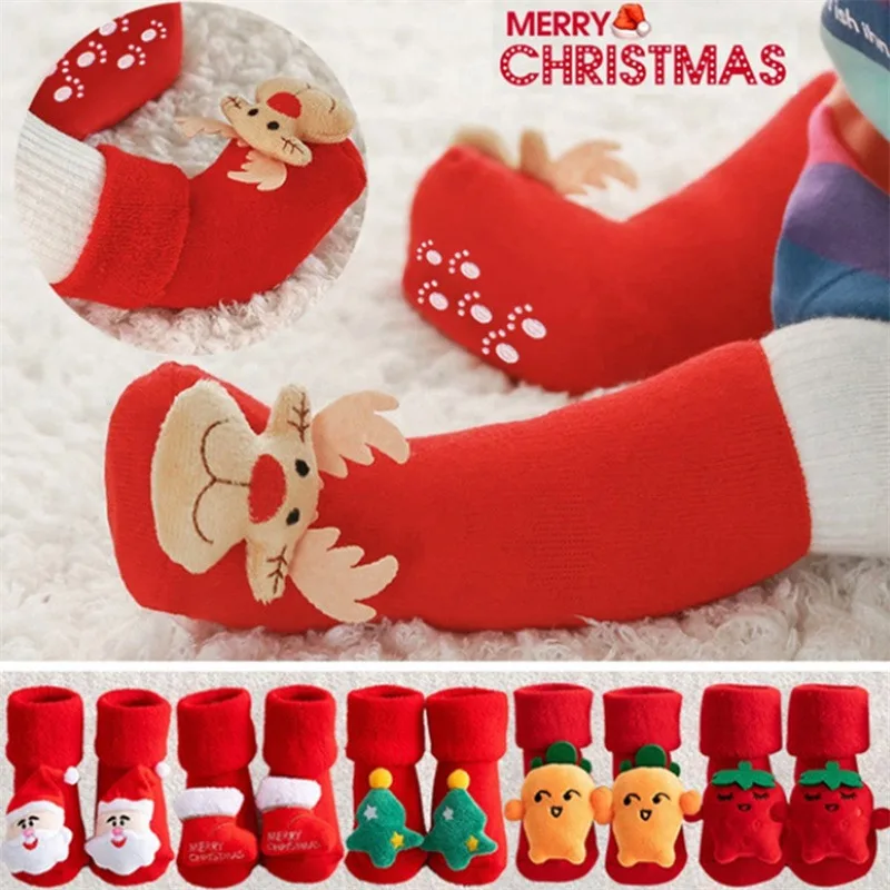 

Christmas Themed Children Cotton Cartoon Jacquard Socks Red Christmas Baby Socks Autumn Winter Absorb Sweat Permeability Socks