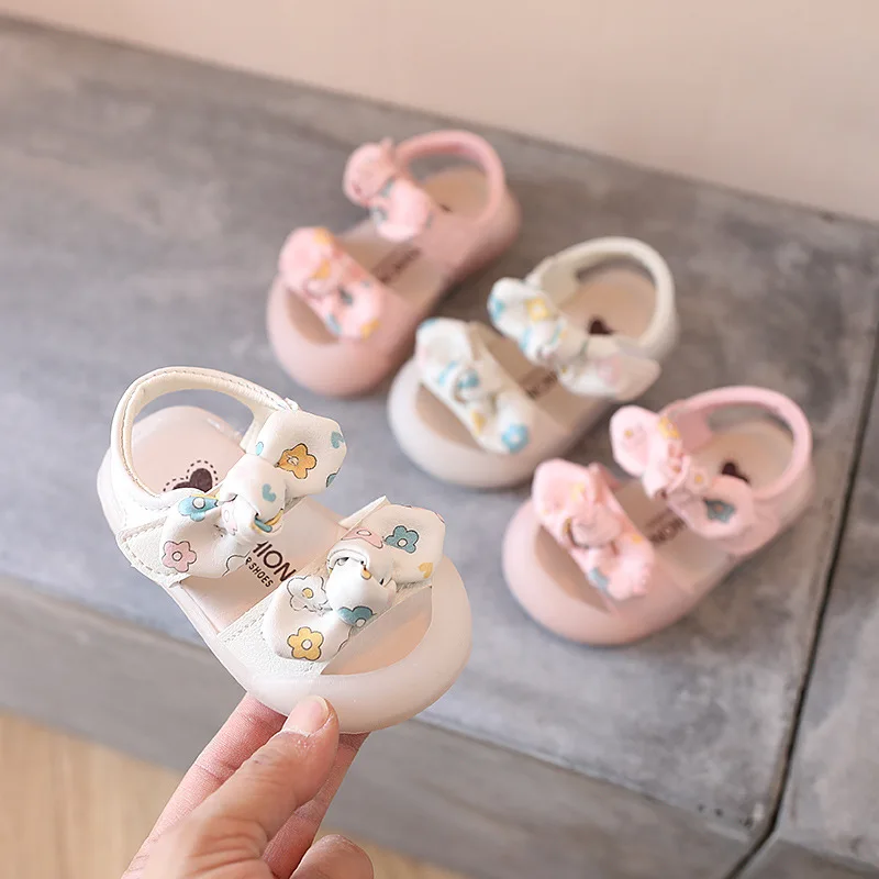 Size 15-25 Infant Girls Sandals Summer Baby Shoes Can Make Sounds Cute Bow Princesses Toddler Kid Children Soft First Walkers