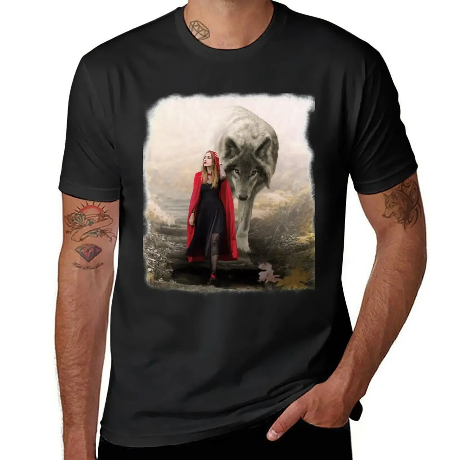 Красная Винтажная футболка с капюшоном для езды волком быстросохнущая