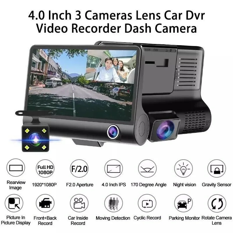 

Car 360-degree 4-inch driving recorder three-lens three-recording high-definition car front car double recording reversing image
