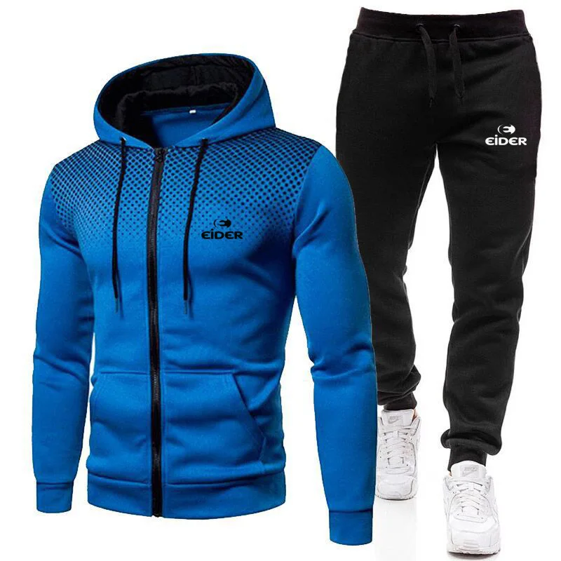 Autumn and winter leisure men's Sweatshirt+sweatpants suit Men's zip hooded fitness Sportswear printed hooded Sportswear suit