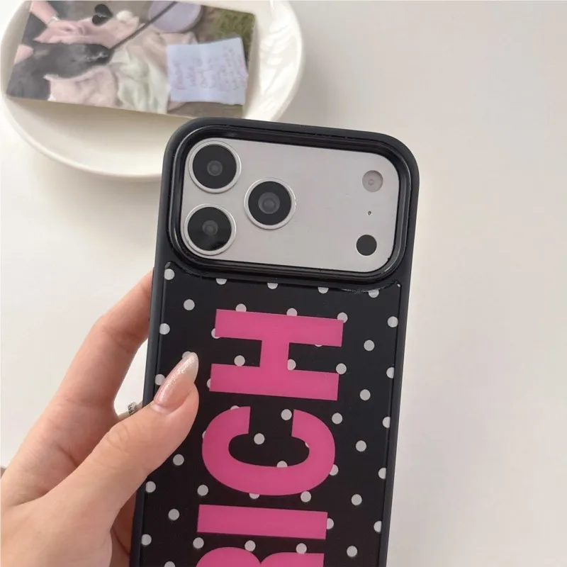 Модный чехол для телефона в горошек RICH с держателем для карт для iPhone 15 16 17 Pro Max, противоударный защитный чехол в стиле Y2K с защитой камеры (art.: 3920dbd520c14) - 3920dbd520c14